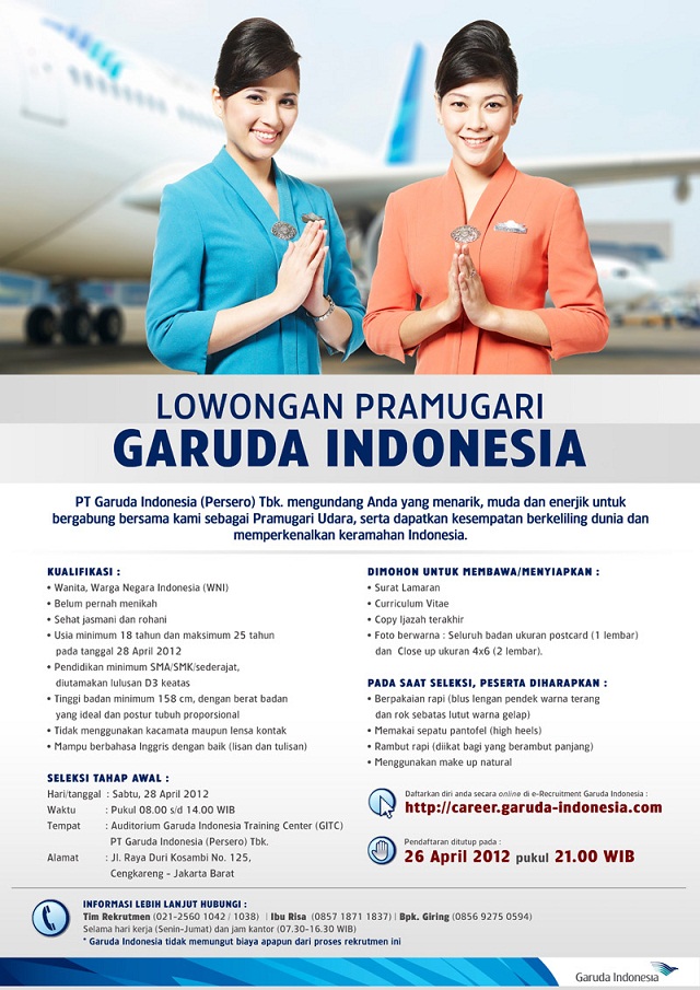 [Jakarta] Lowongan Pramugari Garuda Indonesia April 2012 