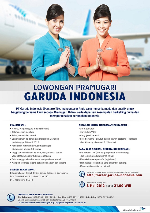 Lowongan Kerja Pramugari Garuda Indonesia November 2015 
